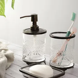 Decor de Maison Black & Transparent 3 Pieces Textured Metal Bath Accessories Set-image-76