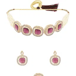 Zaveri Pearls Gold-Plated Stone-Studded & Multistrand Beaded Jewellery Set image 2