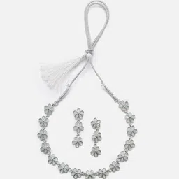 Anouk Oxidised Silver-Plated American Diamond Studded Necklace & Earrings image 1