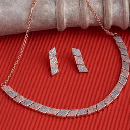 zaveri pearls Zaveri PearlsRose Gold-Plated CZ Stones Studded Jewellery Set image 1