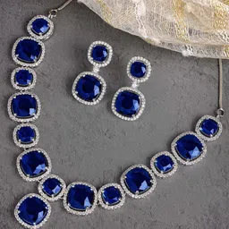 KARATCART Silver Plated Cubic Zirconia Studded Jewellery Set image 1