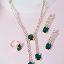 AMI Rose Gold-Plated Cubic Zirconia Studded & Beaded Jewellery Set image 1