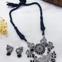 GRIIHAM Silver Plated American Diamond Oxidised Jewellery Set image 4