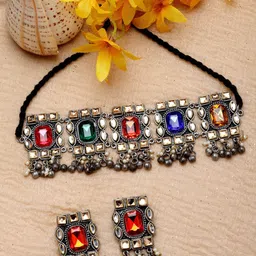 Moedbuille Silver-Plated Crystal-Studded Necklace & Earrings Set image 1