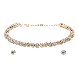 shining jewel - by shivansh Shining Jewel- By Shivansh Women Rose Gold Plated & White CZ Jewellery Set image 1