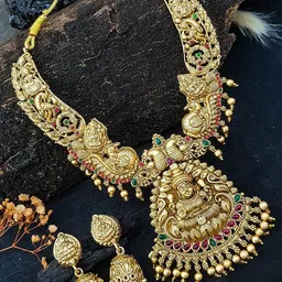 GRIIHAM Gold-Plated American Diamond Studded & Beaded Temple Jewellery Set image 2