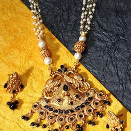 ANIKAS CREATION Gold-Plated Black Stone-Studded Jewellery Set-picture-28