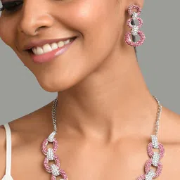 Fida Silver-Toned, Rhodium-Plated & Pink AD Studded Jewellery Set-image-73