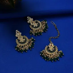 SOHI Gold-Plated & Green Stones Studded & Beaded Jewellery Set image 1
