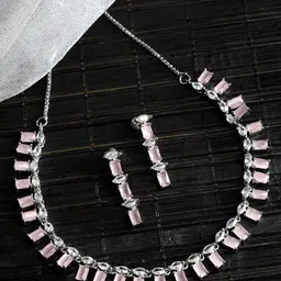 ZENEME Silver-Plated AD-Studded Jewellery Set-image-47