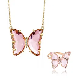 Vembley Gold-Plated Pink Crystal Studded Jewellery Set-picture-50