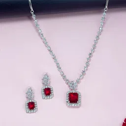 PRIVIU Rhodium-Plated American Diamond Studded Jewellery Set-picture-24