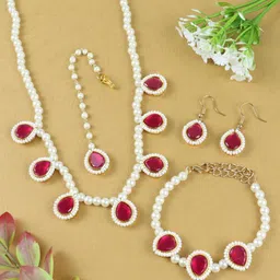 Asthetika Kids Gold-Plated Kundan-Studded & Beaded Jewellery Set-picture-33