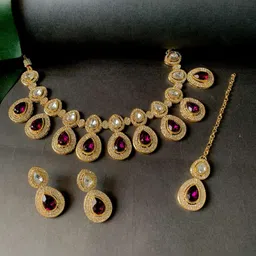 I Jewels Gold-Plated Kundan & Stone-Studded & Beaded Jewellery Set-picture-37