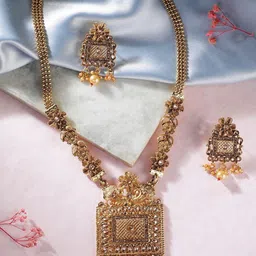 ORANGENYSHA Gold-Plated Kundan-Studded & Beaded Jewellery Set-picture-10