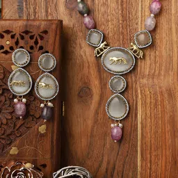 VENI 18KT Gold Plated Stone Studded & Beaded Bagh Jewellery Set-picture-51