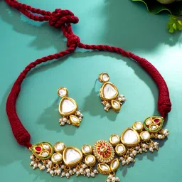 aadita Gold-Plated Stone Studded & Beaded Jewellery Set-image-21