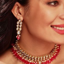Priyaasi Gold-Plated Kundan Stone Studded & Beaded Jewellery Set-picture-5