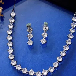 VOJ Stainless Steel American Diamond-Studded Jewellery Set-picture-37