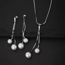 Carlton London Women Silver & White Pearls Jewellery Set-image-95
