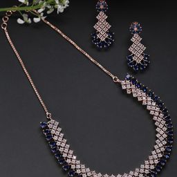 SOHI Gold-Toned & Blue AD-Studded Gold-Plated Jewellery Set-picture-26