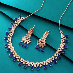 aadita Rose Gold-Plated & AD Stone-Studded Choker Jewellery Set-image-64