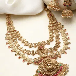 PANASH Gold-Plated Kundan Studded & Pearls Beaded Jewellery Set-picture-10