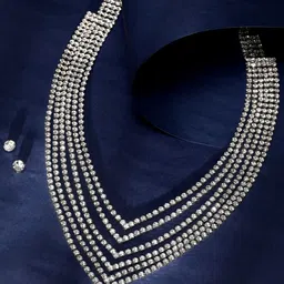 Rubans Rhodium-Plated Crystal-Studded multi-Layered Necklace & Earring Set image 2