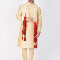 VASTRAMAY Mandarin Collar Long Sleeves Straight Kurta With Churidar And Dupatta image 1