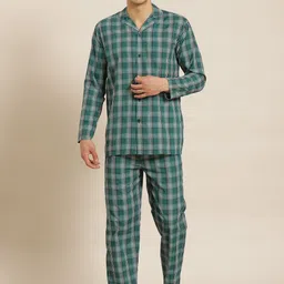 SOJANYA Men Green & White Checked Cotton Night suit-picture-32