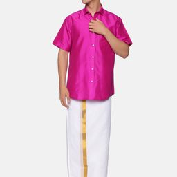 Sethukrishna Men Pink & White Shirt with Dhoti Set-picture-43