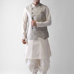 KISAH Mandarin Collar Long Sleeves Regular Kurta & Dhoti Pants with Nehru Jacket-picture-17