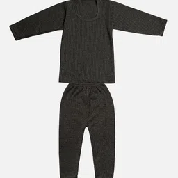 TINY HUG Girls Charcoal Grey Striped Cotton Thermal Set-picture-53