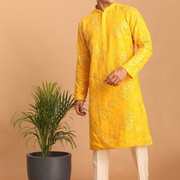 VASTRAMAY Ethnic Motifs Embroidered Mirror Work Kurta with Pyjamas-picture-46