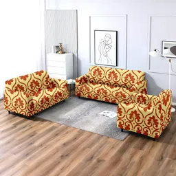 Cortina 3 Pcs Yellow & Red Ethnic Motifs Printed Stretchable 5-Seater Sofa Cover Set-picture-27