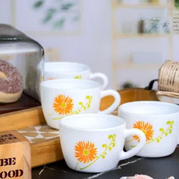 Cello White & Orange 6 pieces Floral Printed Glossy Cups 130 ml-image-53
