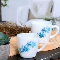 Cello White & Blue 6Pcs Printed Opalware Glossy Cups 100ml Each-image-74