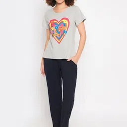 Clovia Grey Graphic Printed Pure Cotton Night Suit-image-13