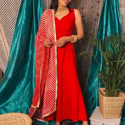 Thread & Button Women Gotta Patti Pure Cotton Kurta with Trousers & With Dupatta image 1