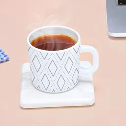 Larah by BOROSIL Angel White & Grey 6 Pieces Geometric Opalware Glossy Mugs 180 ml Each image 1