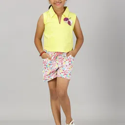 KiddoPanti Girls Polo Collar Pure Cotton T-shirt With Shorts-picture-29