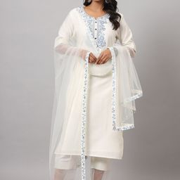 Juniper Women Floral Embroidered Kurta with Trousers & Dupatta-picture-18
