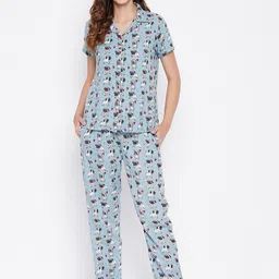 Clovia Women Blue Printed Night suit-image-54