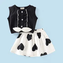 CrayonFlakes Girls Hearts Printed Sleeveless Pure Cotton Top With Skirt-picture-49