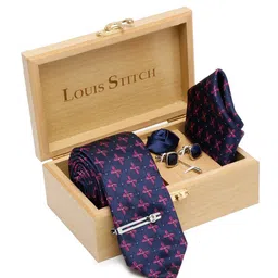 LOUIS STITCH Men Printed Italian Silk Necktie Accessory Gift Set-image-58