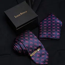 LOUIS STITCH Men Printed Italian Silk Necktie Accessory Gift Set-image-82
