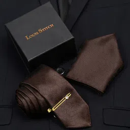LOUIS STITCH Men Self Designed Italian Silk Necktie Accessory Gift Set-picture-27