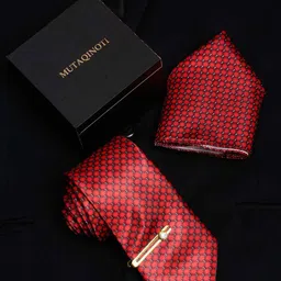 MUTAQINOTI Men Polka Dot Printed Accessory Gift Set-image-1