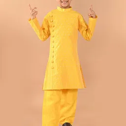 LilPicks Boys Ethnic Motifs Woven Design Band Collar Long Sleeve Kurta Set image 2