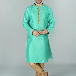 Exotic India Ethnic Motifs Mandarin Collar Regular Straight Kurta with Pyjamas image 1